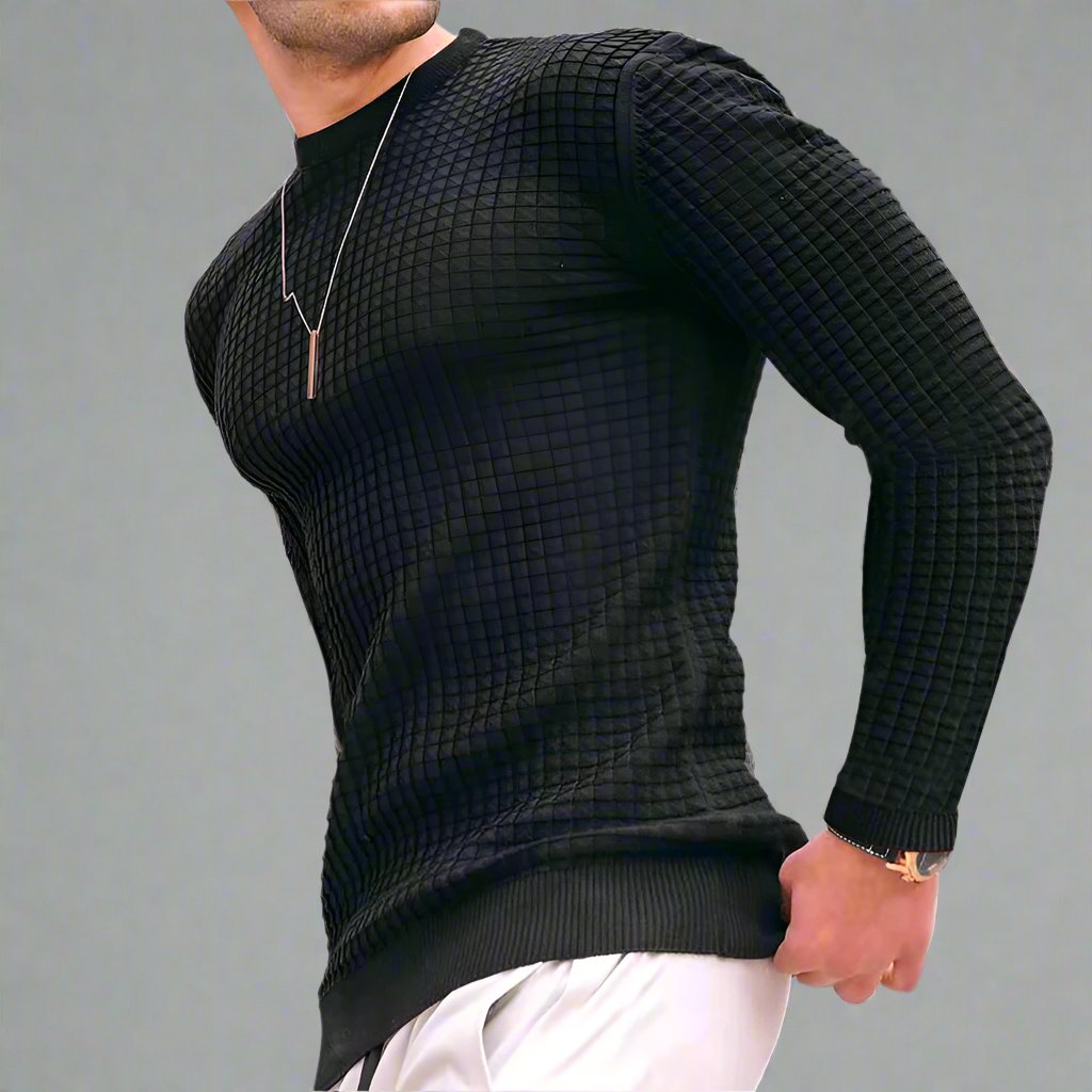 Mens Waffle-Knit Crew Neck Sweater - Eterno