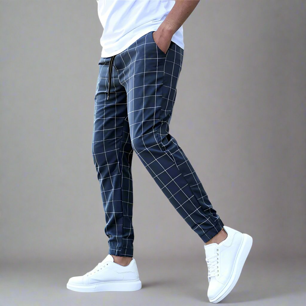 Mens Plaid Elastic Waist Pants - Eterno