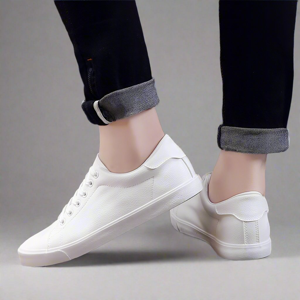 Mens Premium White Leather Sneakers - Eterno