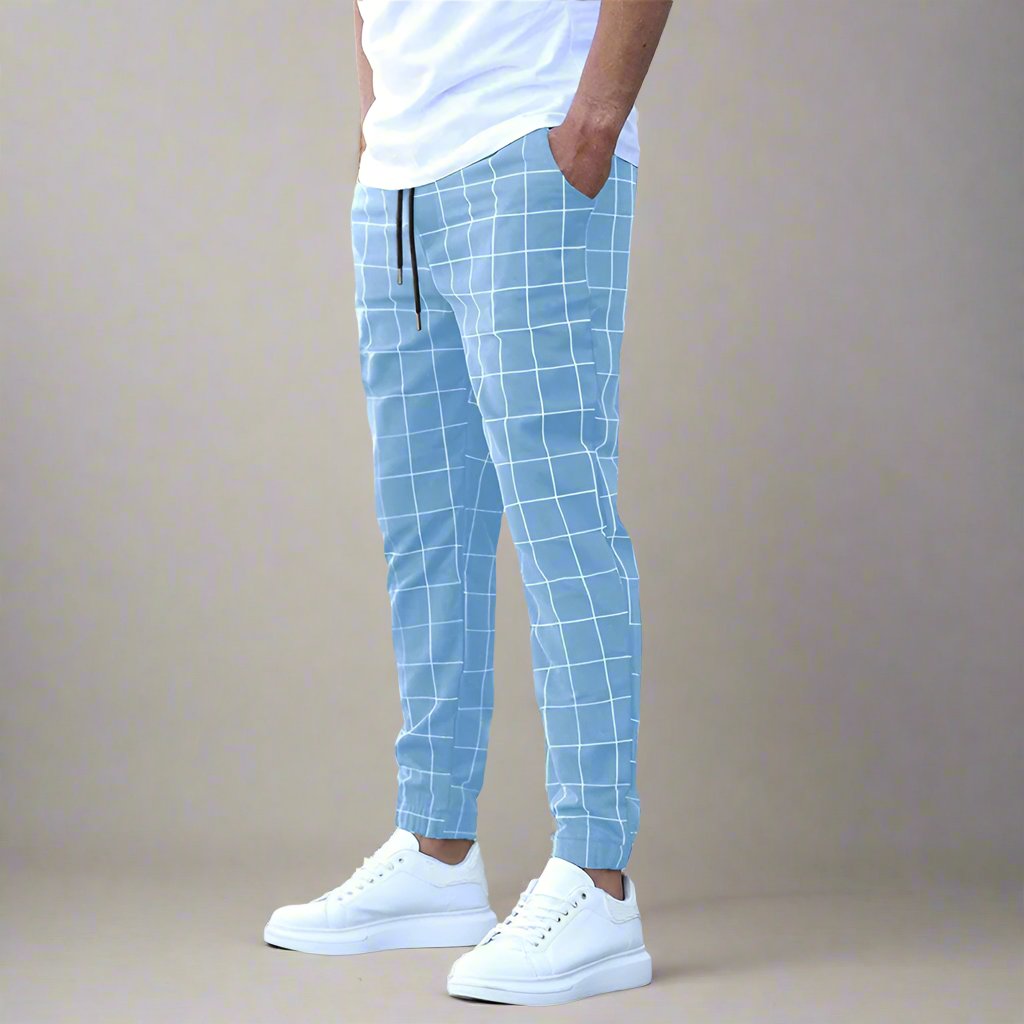 Mens Plaid Elastic Waist Pants - Eterno