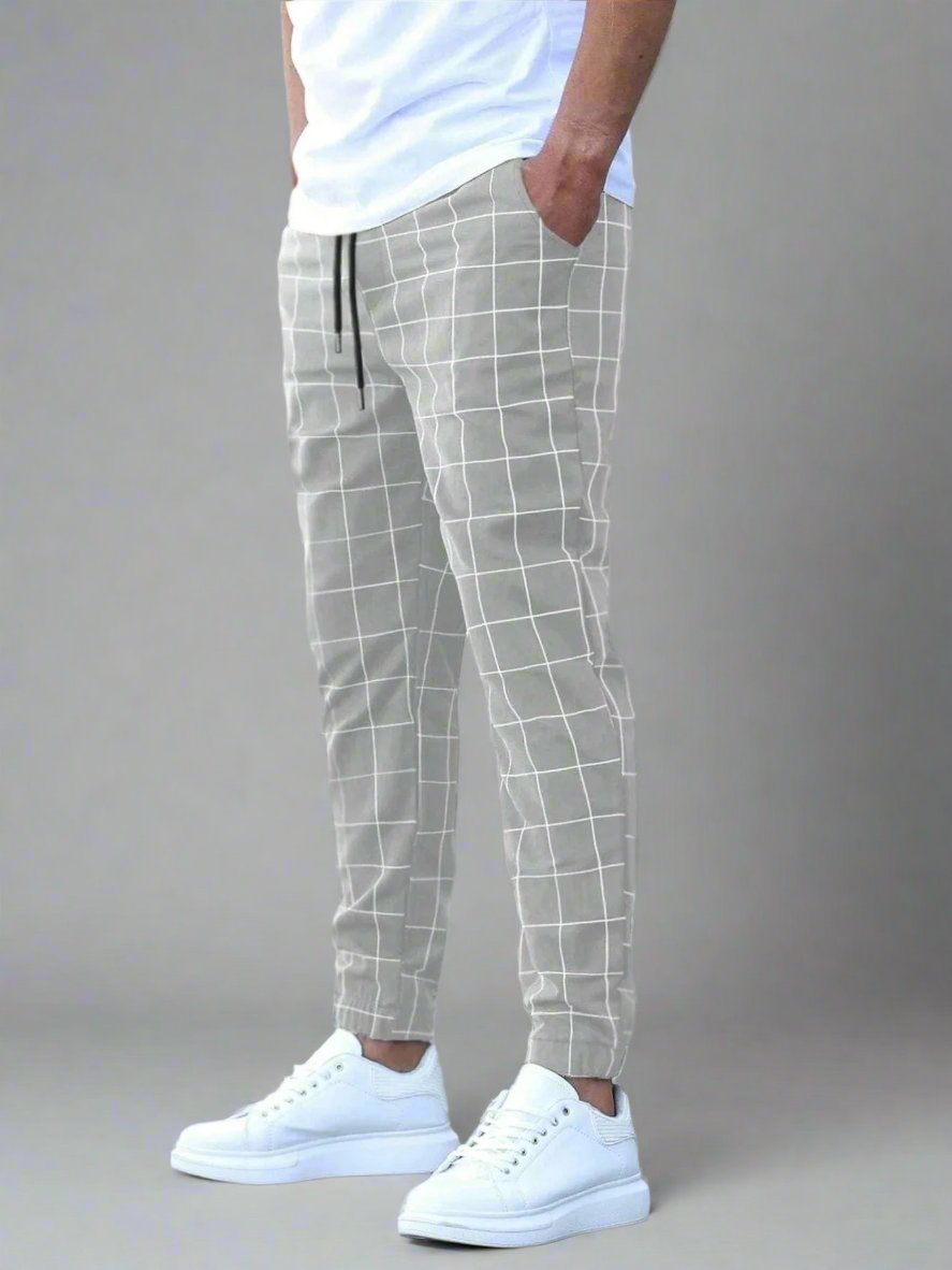 Mens Plaid Elastic Waist Pants - Eterno