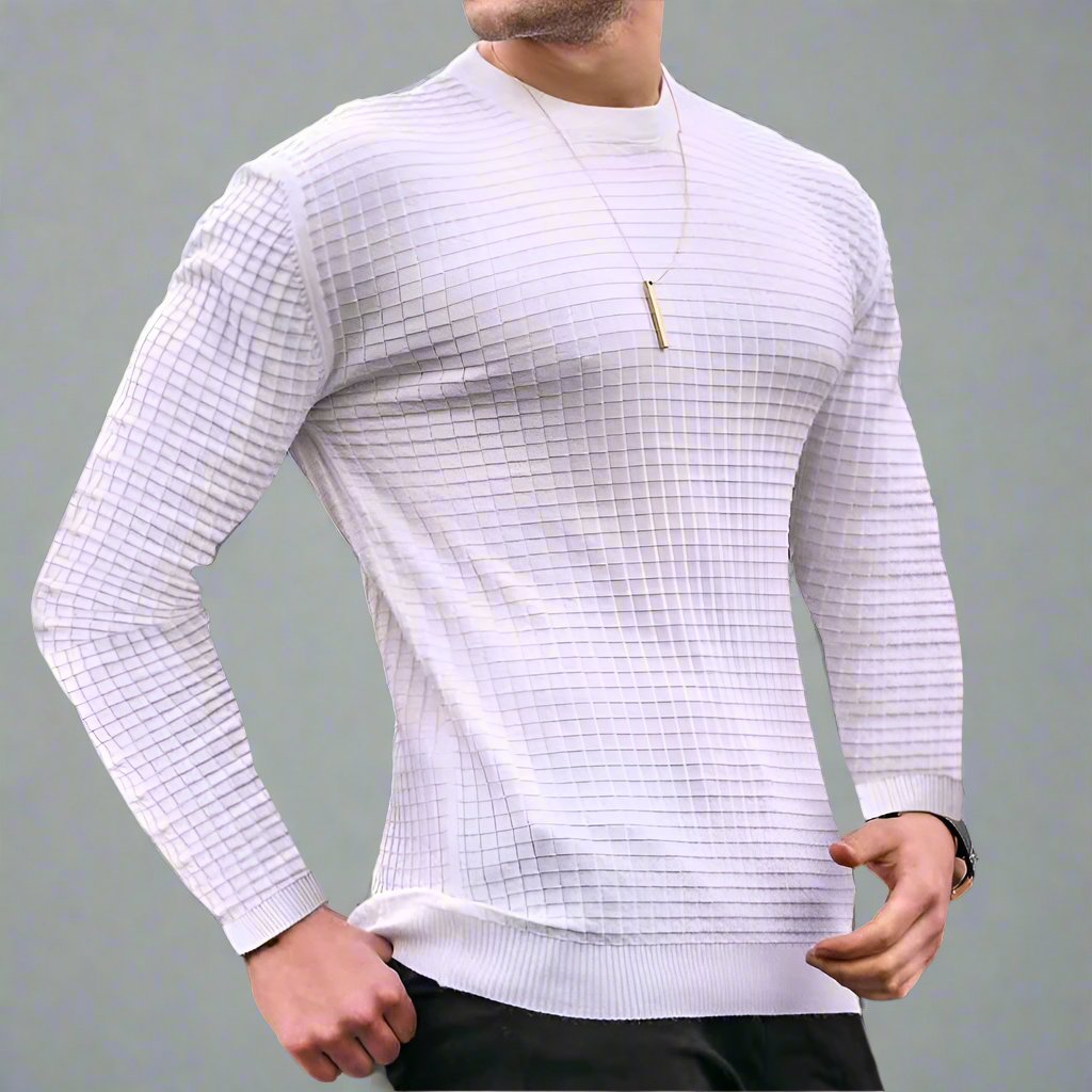 Mens Waffle-Knit Crew Neck Sweater - Eterno