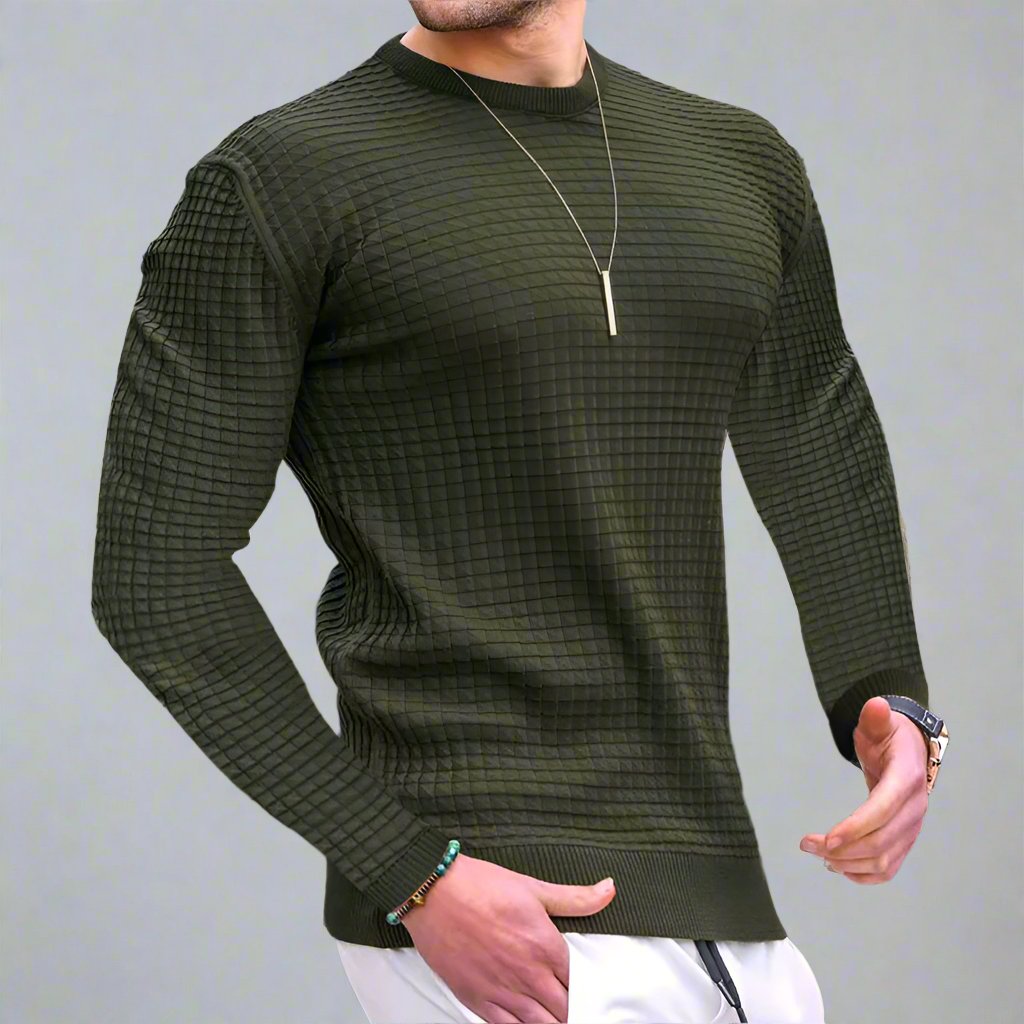 Mens Waffle-Knit Crew Neck Sweater - Eterno