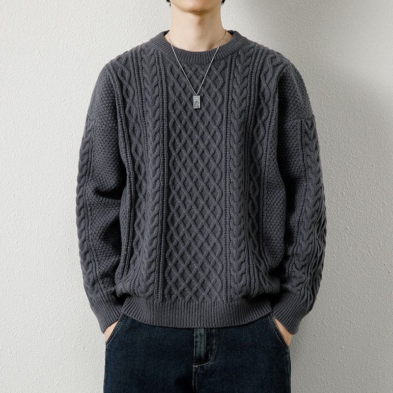 Mens Round Neck Cable Knit Sweater - Eterno