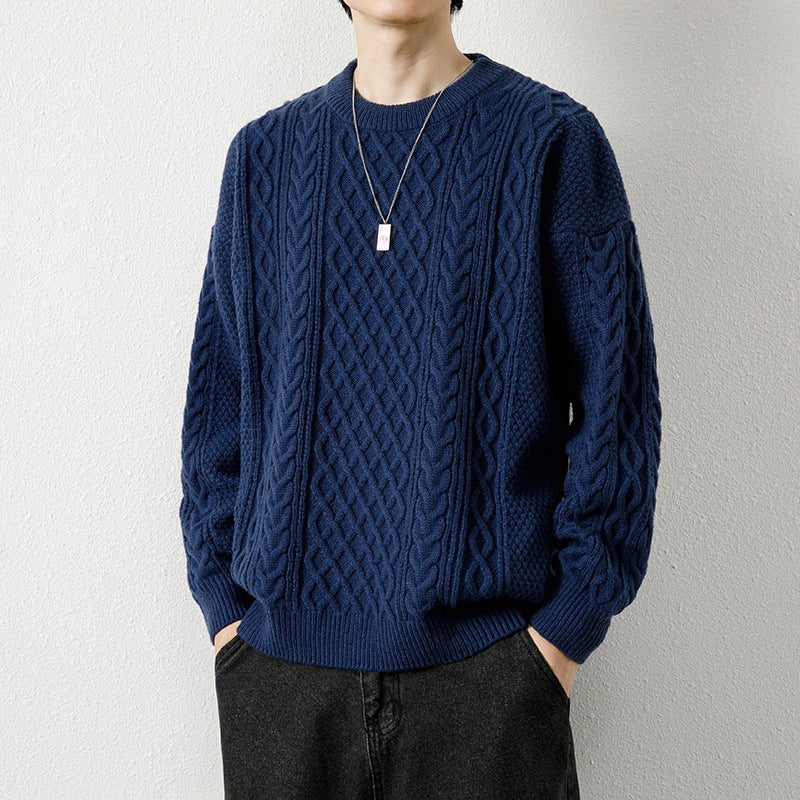 Mens Round Neck Cable Knit Sweater - Eterno