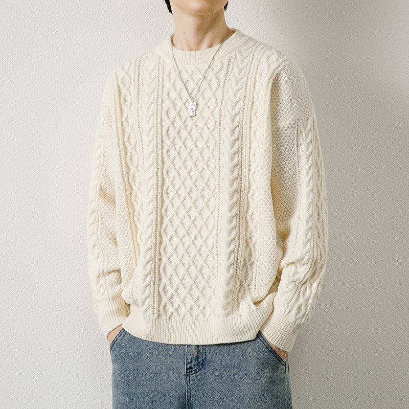 Mens Round Neck Cable Knit Sweater - Eterno