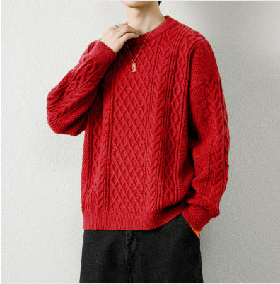 Mens Round Neck Cable Knit Sweater - Eterno