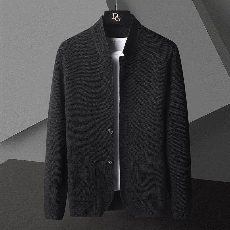 Mens Elegant Stand Collar Cardigan with Pocket Detail - Eterno