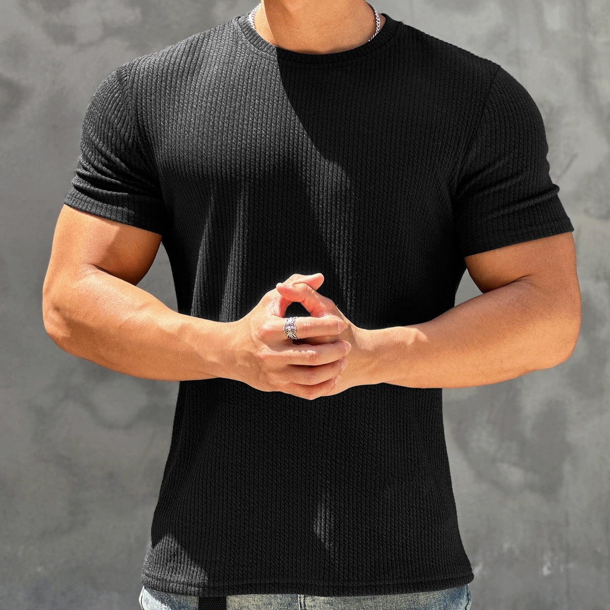 Mens Casual Ribbed T-Shirt - Eterno