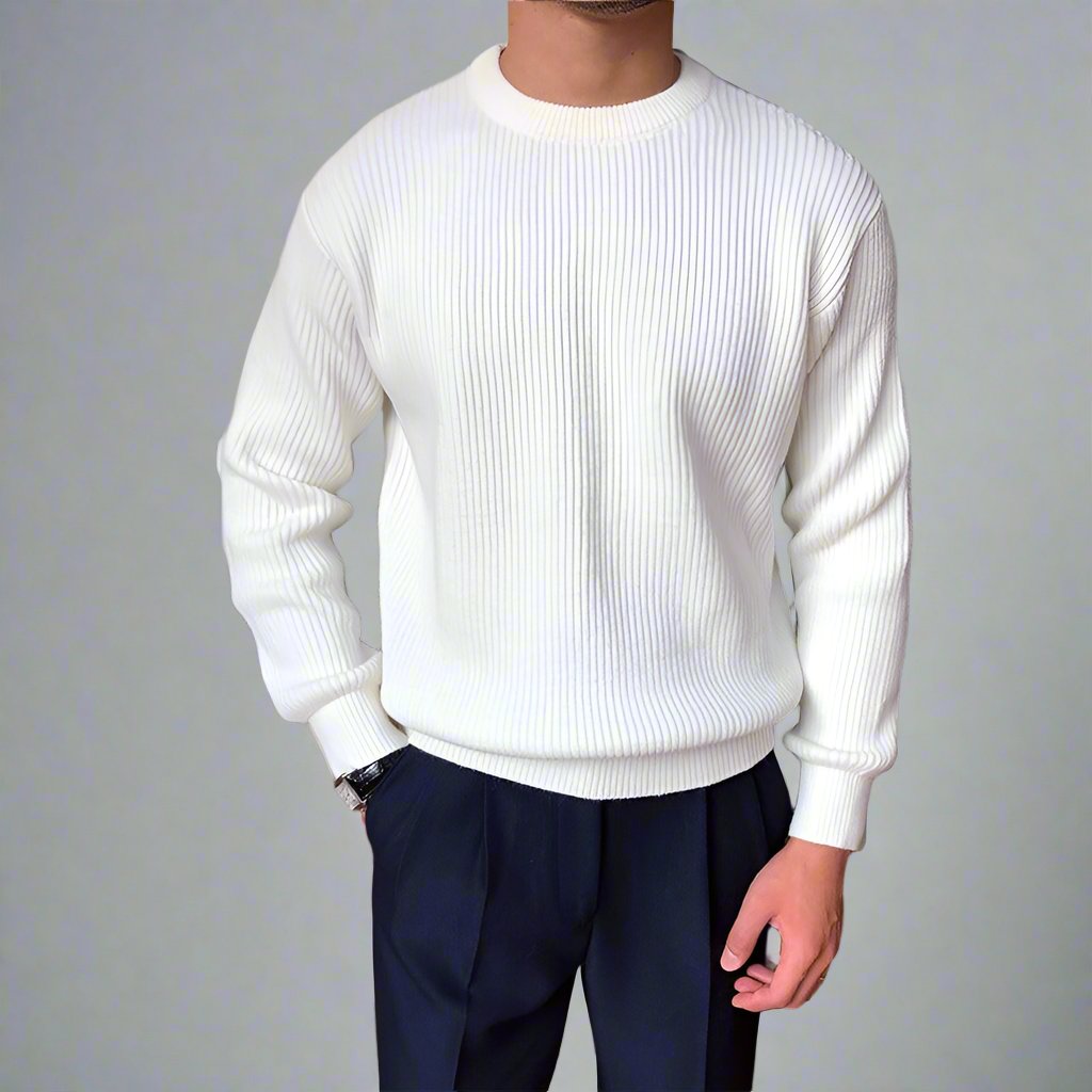 Mens Ribbed Round Neck Sweater - Eterno