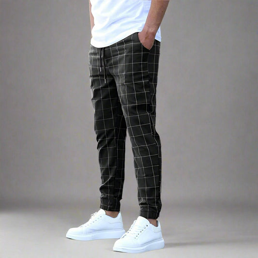 Mens Plaid Elastic Waist Pants - Eterno