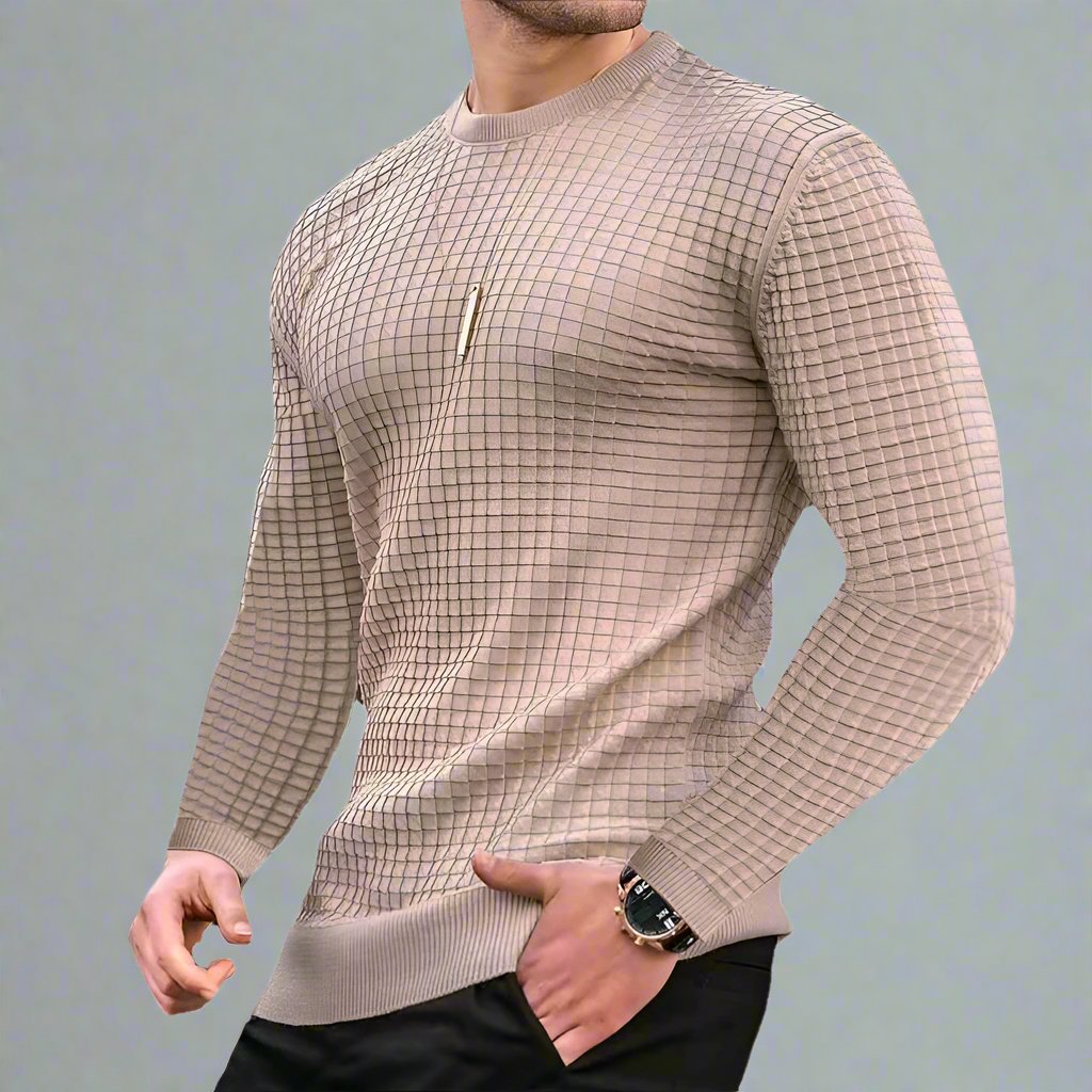 Mens Waffle-Knit Crew Neck Sweater - Eterno