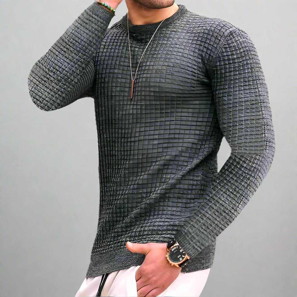 Mens Waffle-Knit Crew Neck Sweater - Eterno